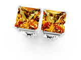 Silver 1.01 Carat Princess Citrine Stud Earrings