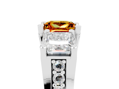 White gold Princess Cut Citrine Three-Stone Ring with Channel Set Band and Four-Prong Setting_5