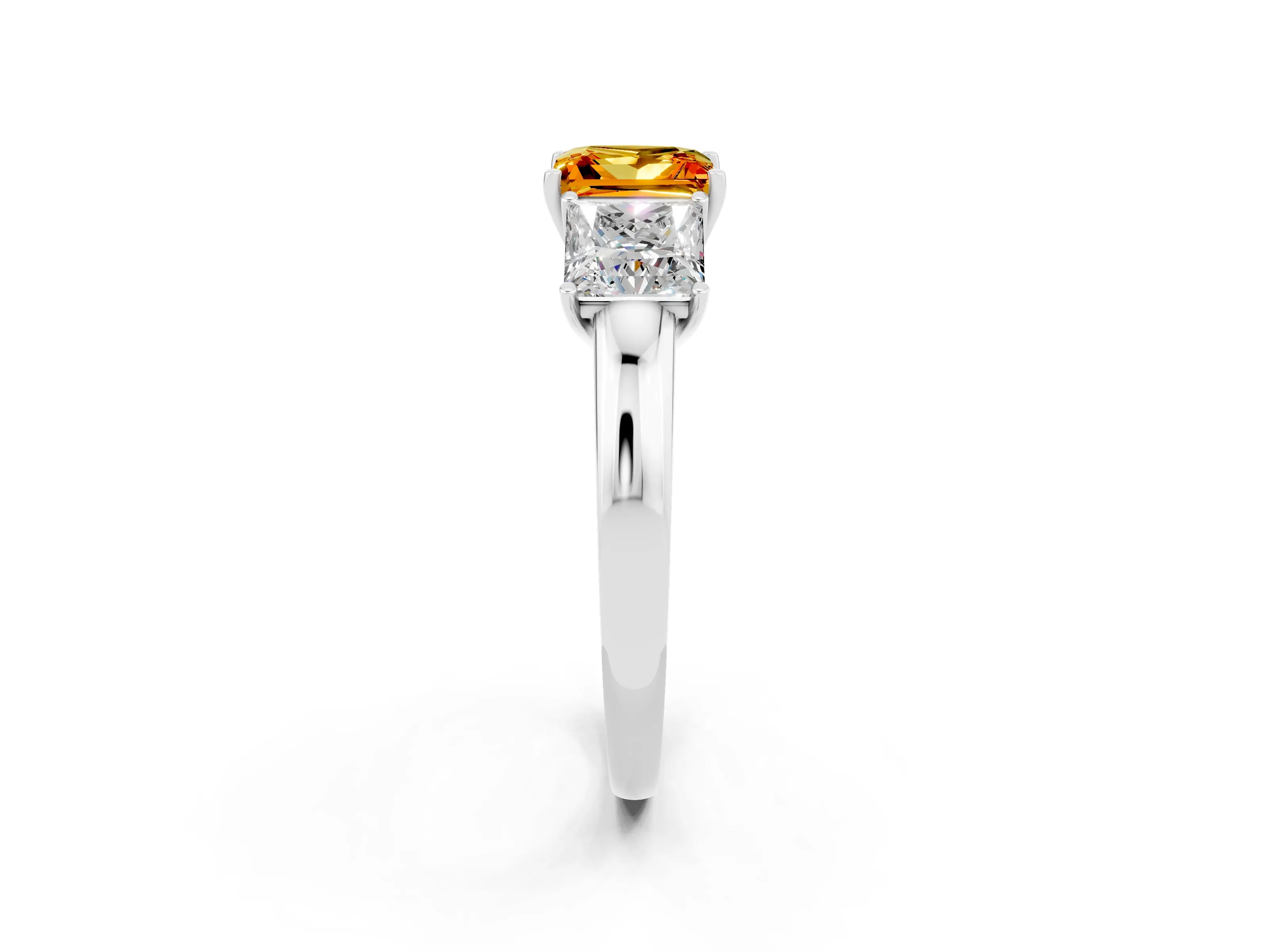 White gold Princess Cut Citrine Three-Stone Ring with Four-Prong Setting and Classic Band_2