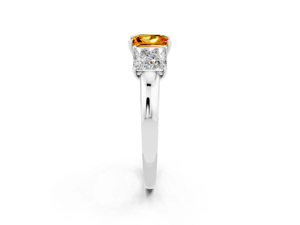 Silver Princess Cut Citrine Three-Stone Ring with Four-Prong Setting and Classic Band