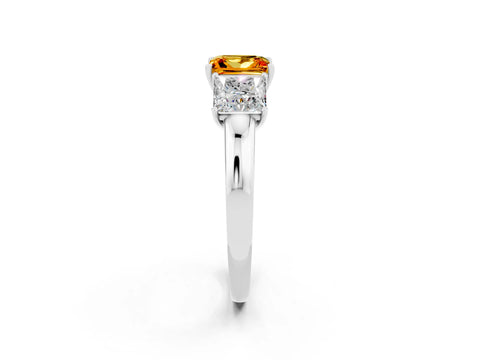 White gold Princess Cut Citrine Three-Stone Ring with Four-Prong Setting and Classic Band_2
