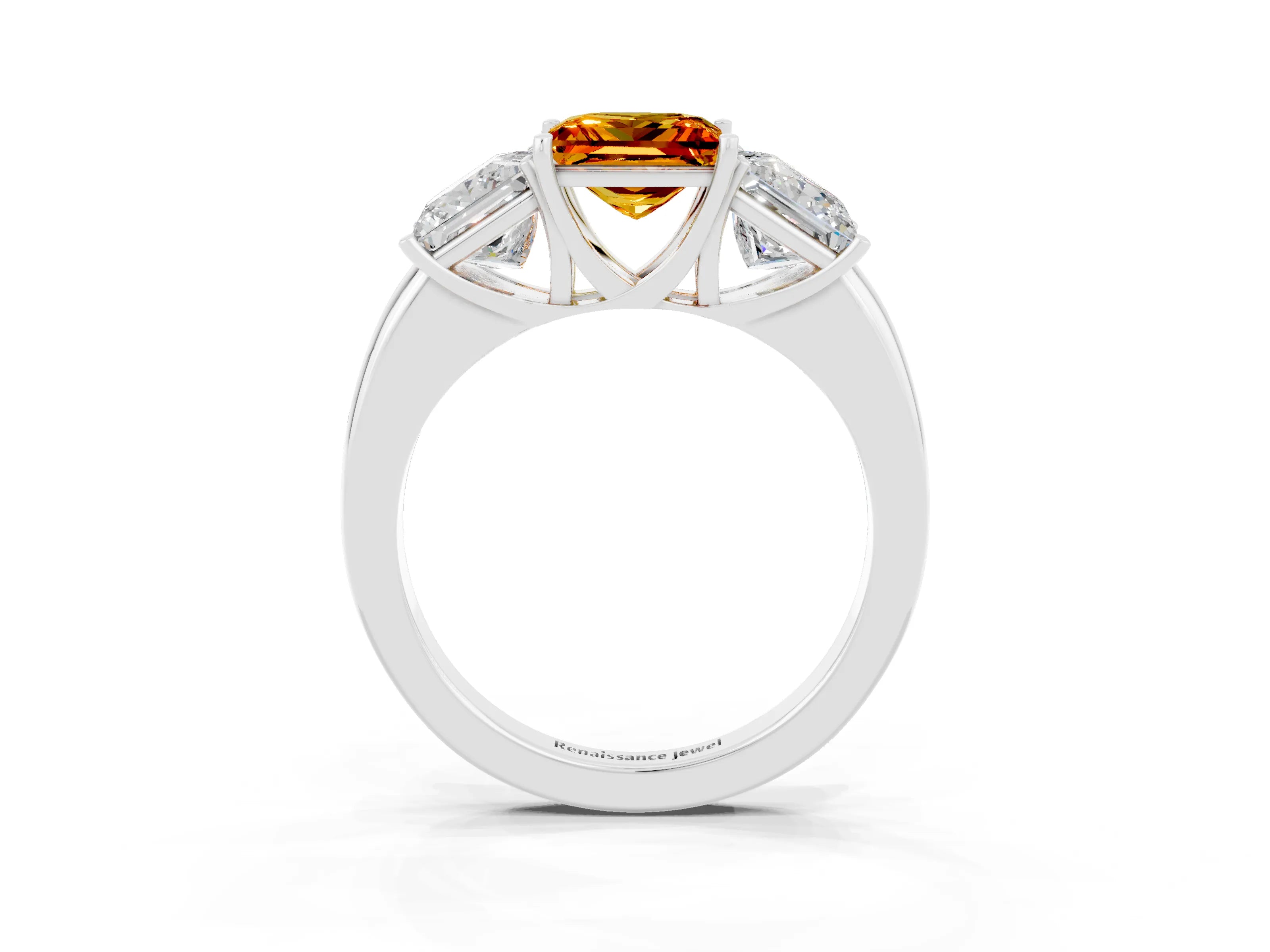 White gold Princess Cut Citrine Three-Stone Ring with Four-Prong Setting and Classic Band_3