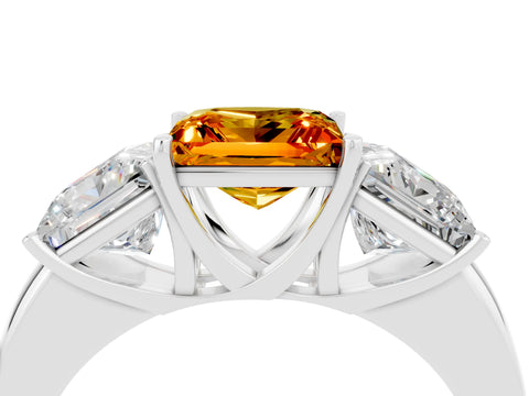 White gold Princess Cut Citrine Three-Stone Ring with Four-Prong Setting and Classic Band_4