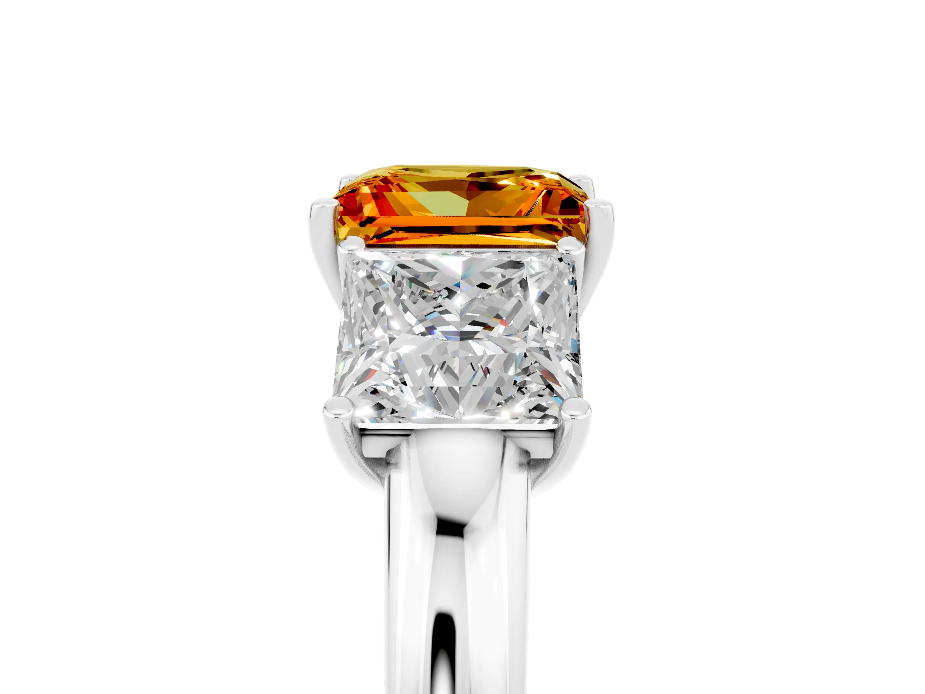 White gold Princess Cut Citrine Three-Stone Ring with Four-Prong Setting and Classic Band_5
