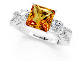 White gold Princess Cut Citrine Three-Stone Ring with Pavé Split Shank and Four-Prong Setting_1
