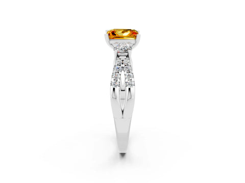 White gold Princess Cut Citrine Three-Stone Ring with Pavé Split Shank and Four-Prong Setting_2