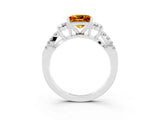 White gold Princess Cut Citrine Three-Stone Ring with Pavé Split Shank and Four-Prong Setting_3