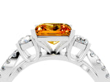 White gold Princess Cut Citrine Three-Stone Ring with Pavé Split Shank and Four-Prong Setting_4