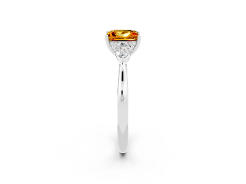 White gold Princess Cut Citrine Three-Stone Ring with Pear Side Stones and Four-Prong Setting_14