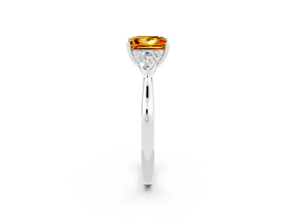 Silver Princess Cut Citrine Three-Stone Ring with Pear  Side Stones and Prong Setting