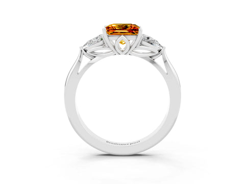 White gold Princess Cut Citrine Three-Stone Ring with Pear Side Stones and Four-Prong Setting_15