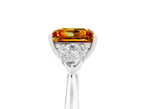 White gold Princess Cut Citrine Three-Stone Ring with Pear Side Stones and Four-Prong Setting_17
