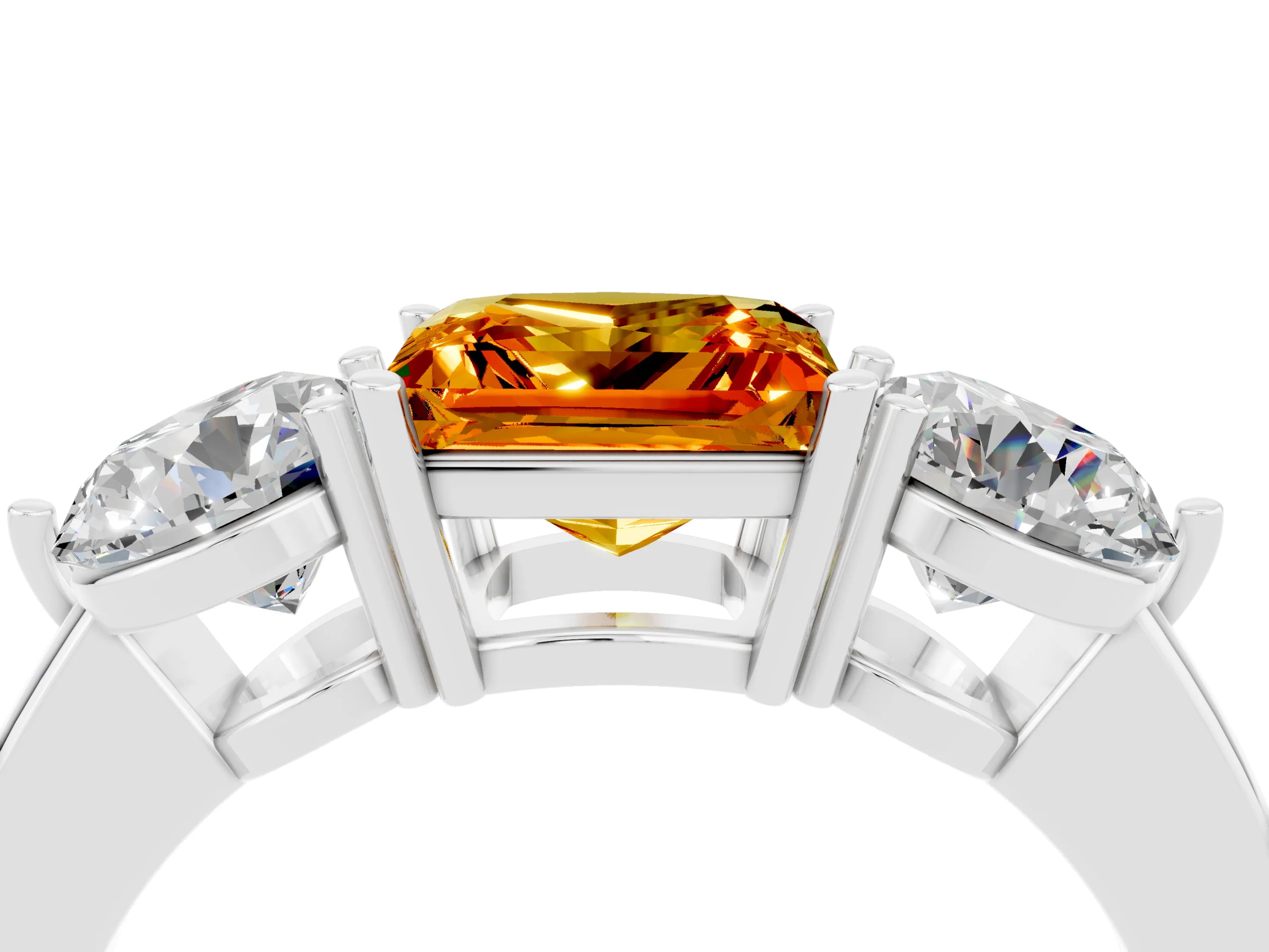 White gold Princess Cut Citrine Three-Stone Ring with Prong Setting and Classic Band_4