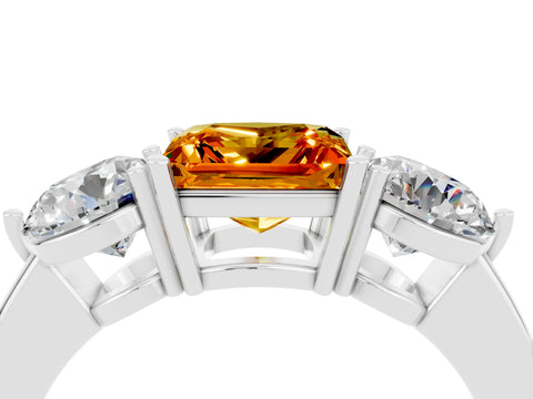 White gold Princess Cut Citrine Three-Stone Ring with Prong Setting and Classic Band_4