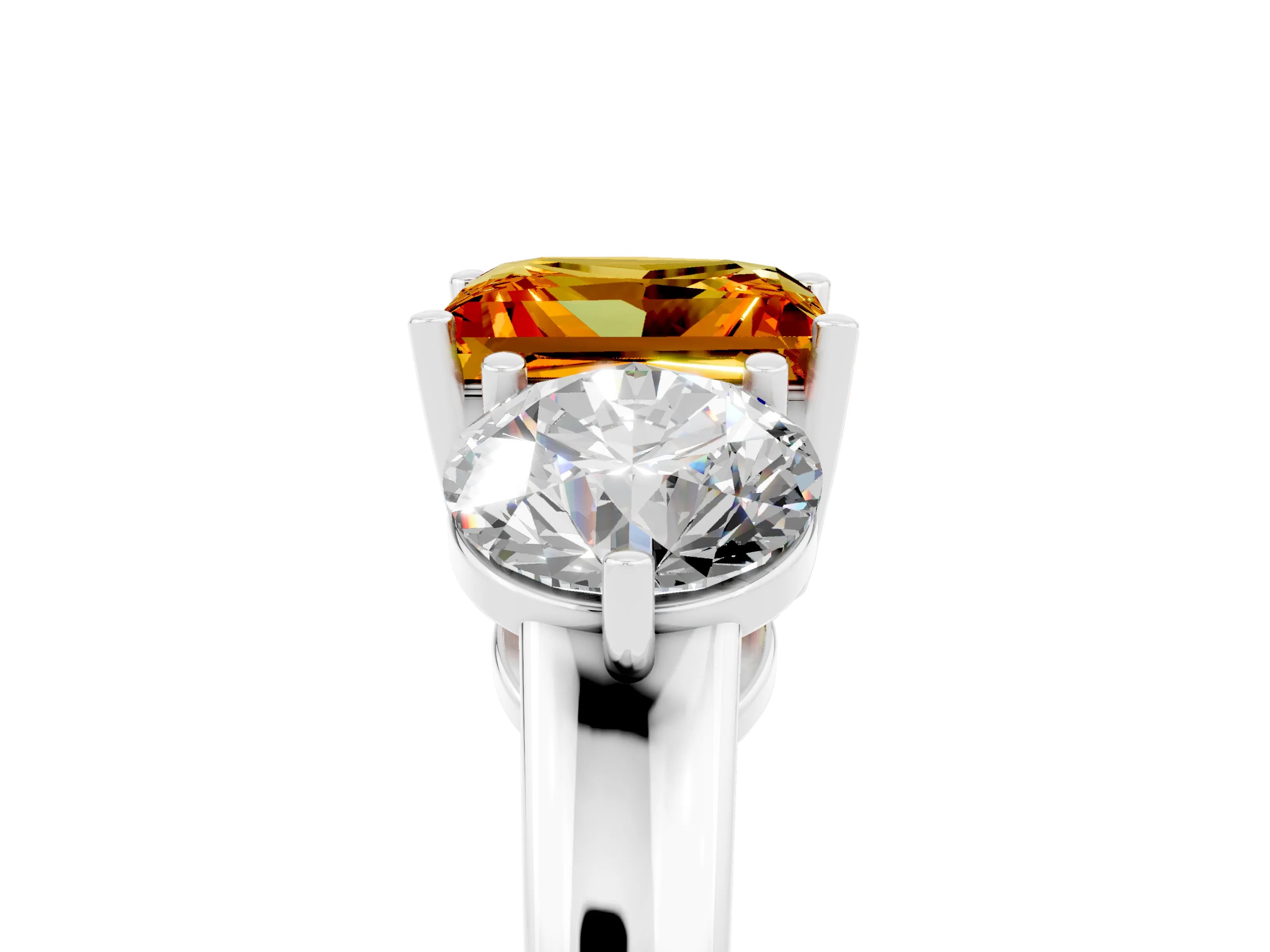White gold Princess Cut Citrine Three-Stone Ring with Prong Setting and Classic Band_5