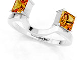 White gold Princess Cut Citrine Two-Stone Open Band Ring with Four-Prong Setting_7
