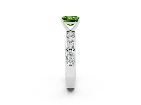 Silver Princess Cut Peridot Engagement Ring with Channel Set Round  Band and Prong Setting