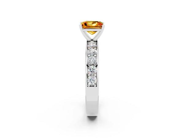 Silver Princess Cut Citrine Engagement Ring with Channel Set Round  Band and Prong Setting