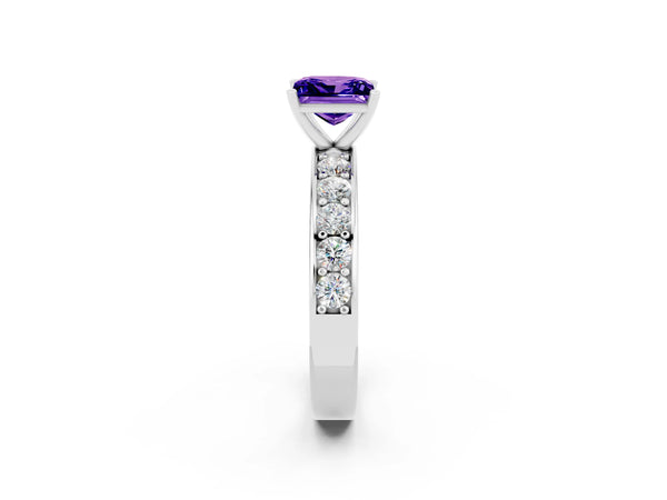Silver Princess Cut Tanzanite Engagement Ring with Channel Set Round  Band and Prong Setting