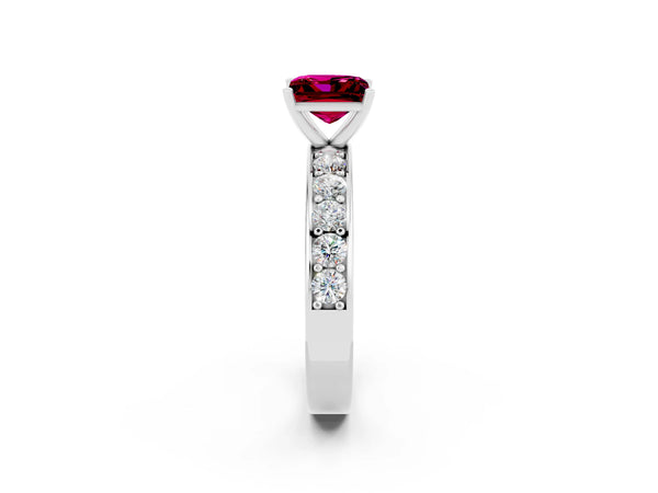 White gold Princess Cut Garnet Engagement Ring with Channel Set Round Band and Prong Setting