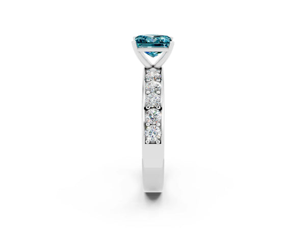 Silver Princess Cut Blue Topaz Engagement Ring with Channel Set Round  Band and Prong Setting