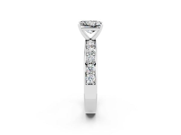 Silver Princess Cut Moissanite Engagement Ring with Channel Set Round  Band and Prong Setting