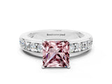 White gold Princess Cut Cut Channel Set Diamond Engagement Ring with Four-Prong Setting