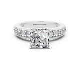 White gold Princess Cut Cut Channel Set Diamond Engagement Ring with Four-Prong Setting