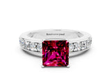 White gold Princess Cut Cut Channel Set Diamond Engagement Ring with Four-Prong Setting