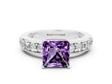 White gold Princess Cut Cut Channel Set Diamond Engagement Ring with Four-Prong Setting