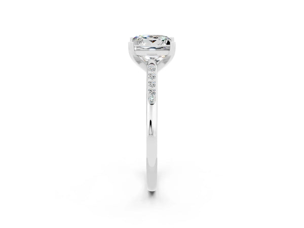 Platinum Princess Cut Moissanite Solitaire Ring with Channel Set Round Band and Prong Setting