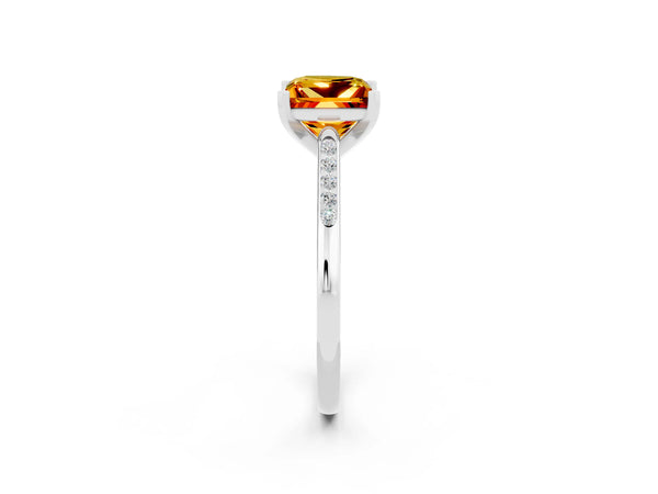 Silver Princess Cut Citrine Solitaire Ring with Channel Set Round Band and Prong Setting