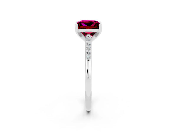 White gold Princess Cut Garnet Solitaire Ring with Channel Set Round Band and Prong Setting