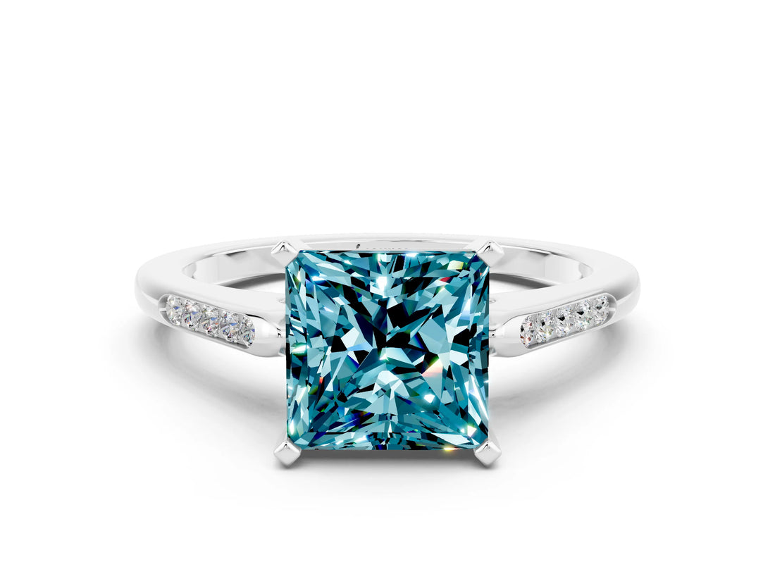 White gold Princess Cut Cut Channel Set Solitaire Engagement Ring with Four-Prong Setting