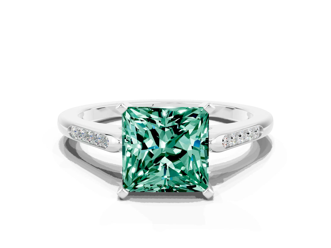 White gold Princess Cut Cut Channel Set Solitaire Engagement Ring with Four-Prong Setting