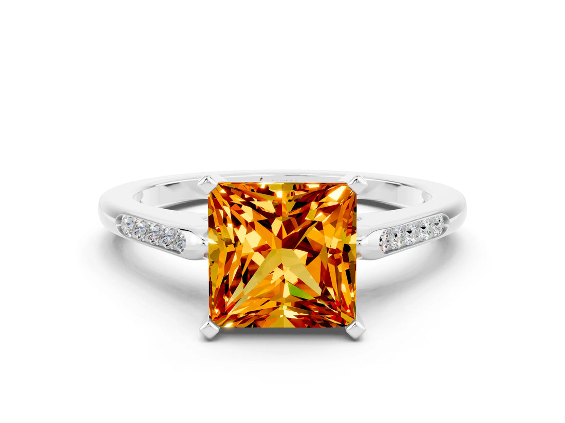White gold Princess Cut Cut Channel Set Solitaire Engagement Ring with Four-Prong Setting