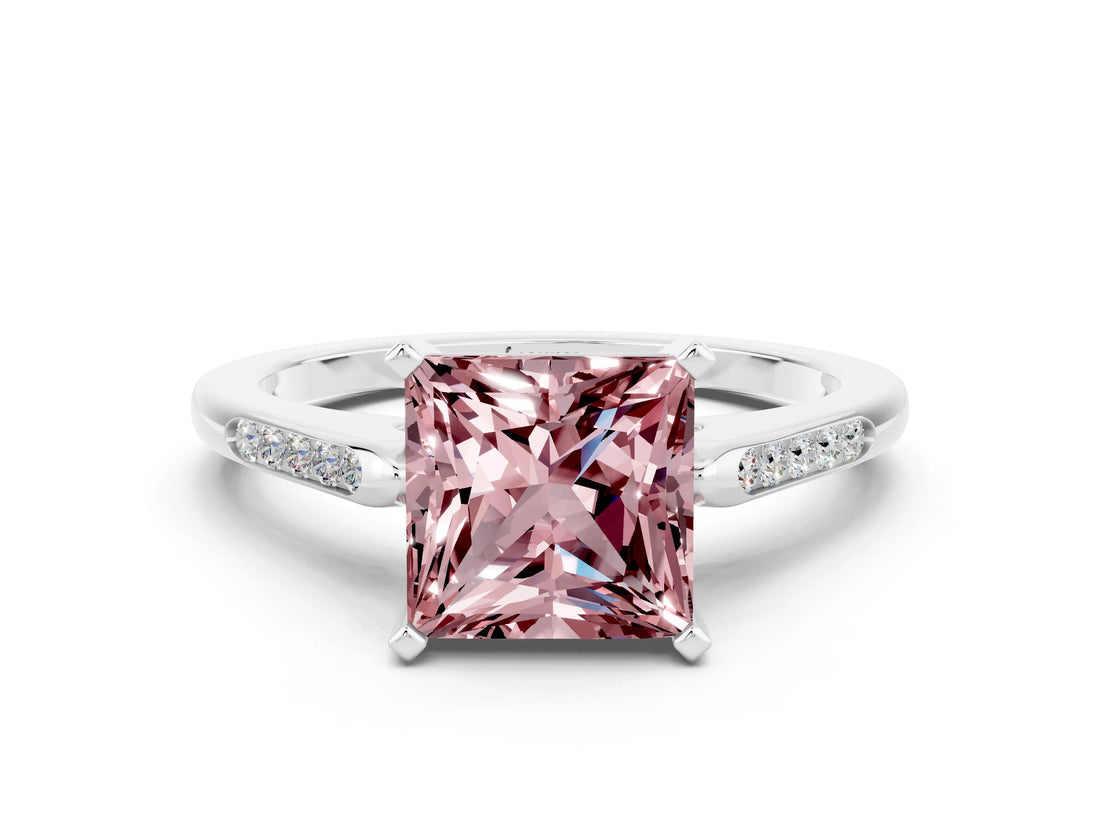 White gold Princess Cut Cut Channel Set Solitaire Engagement Ring with Four-Prong Setting