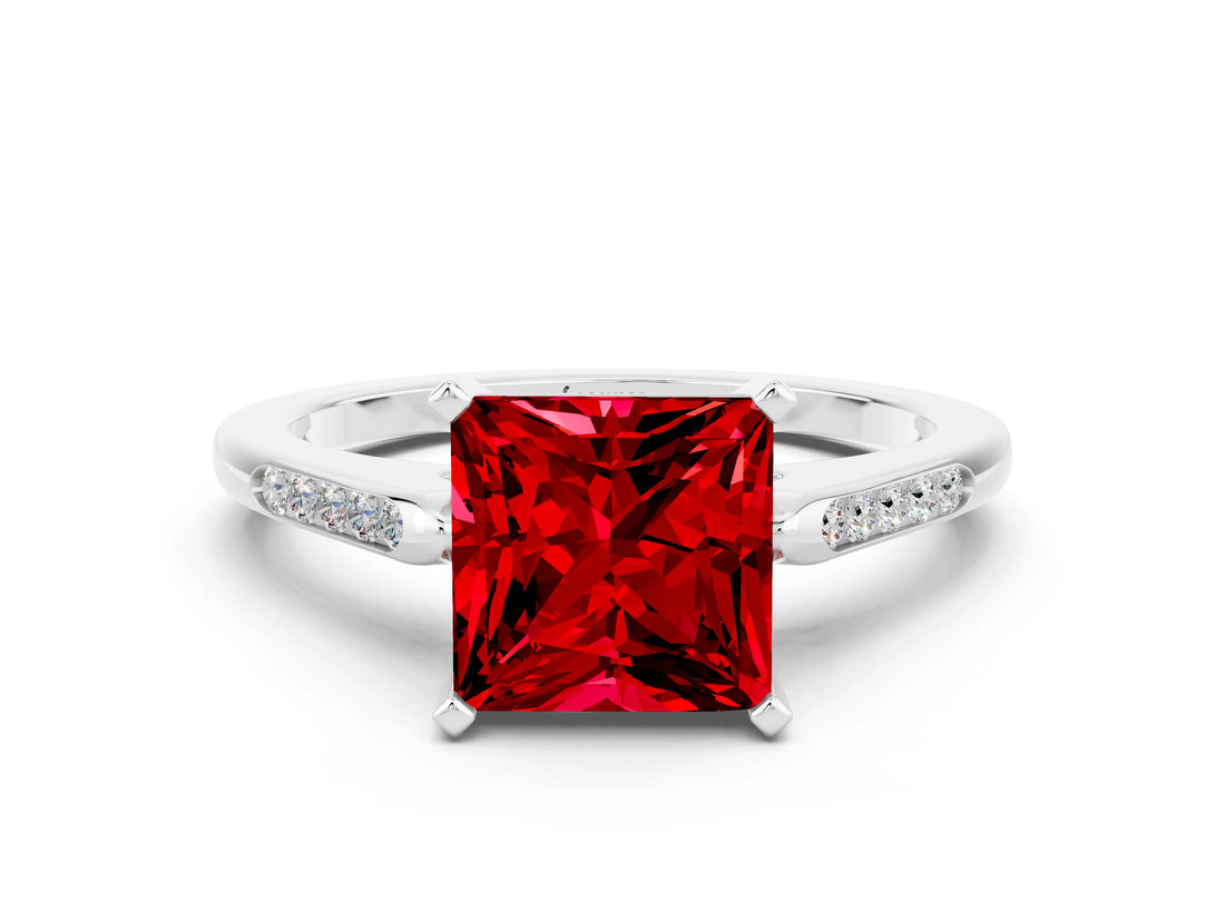 White gold Princess Cut Cut Channel Set Solitaire Engagement Ring with Four-Prong Setting