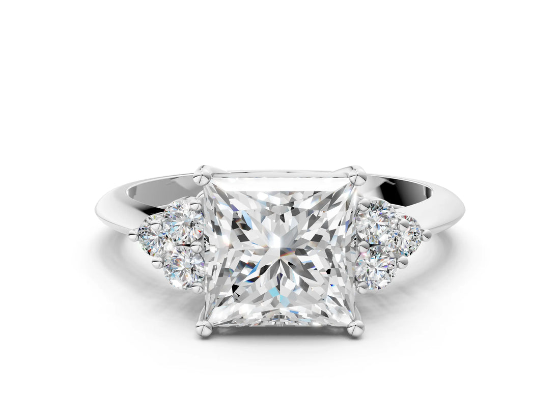 White gold Princess Cut Cut Diamond Cluster Ring with Solitaire Band and Four-Prong Setting_7