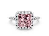 White gold Princess Cut Cut Diamond Floral Halo Engagement Ring with Pavé Band and Prong Setting