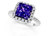 White gold Princess Cut Cut Diamond Floral Halo Engagement Ring with Pavé Band and Prong Setting_1