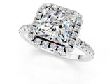 White gold Princess Cut Cut Diamond Floral Halo Engagement Ring with Pavé Band and Prong Setting_1