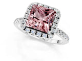 White gold Princess Cut Cut Diamond Floral Halo Engagement Ring with Pavé Band and Prong Setting_1
