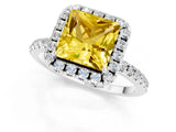 White gold Princess Cut Cut Diamond Floral Halo Engagement Ring with Pavé Band and Prong Setting_1