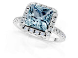 White gold Princess Cut Cut Diamond Floral Halo Engagement Ring with Pavé Band and Prong Setting_1