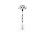 White gold Princess Cut Cut Diamond Floral Halo Engagement Ring with Pavé Band and Prong Setting_2