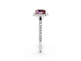 White gold Princess Cut Cut Diamond Floral Halo Engagement Ring with Pavé Band and Prong Setting_2