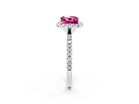 White gold Princess Cut Cut Diamond Floral Halo Engagement Ring with Pavé Band and Prong Setting_2