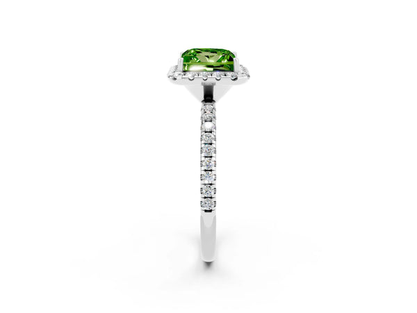 Silver Princess Cut Cut Diamond Floral Halo Engagement Ring with Pavé Band and Prong Setting