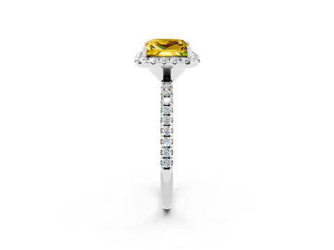 White gold Princess Cut Cut Diamond Floral Halo Engagement Ring with Pavé Band and Prong Setting_2